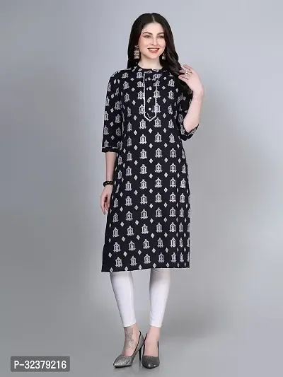 Stylish Black Rayon Printed Stitched Kurta For Women-thumb0