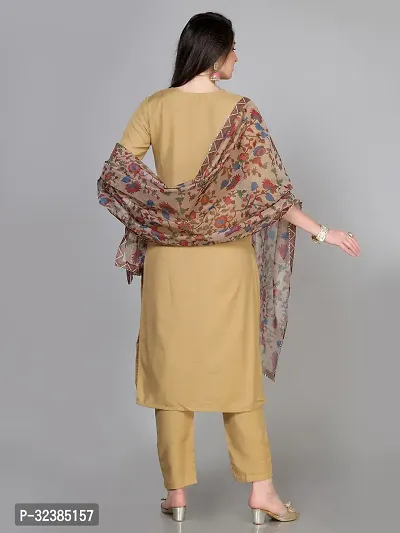 Stylish Beige Rayon Embroidered Kurta With Pant And Dupatta Set For Women-thumb4