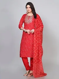 Stylish Red Rayon Embroidered Kurta With Pant And Dupatta Set For Women-thumb2