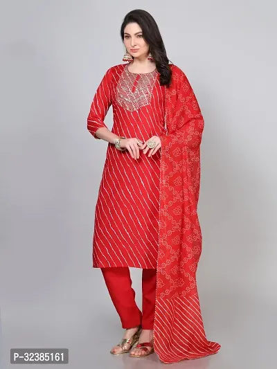 Stylish Red Rayon Embroidered Kurta With Pant And Dupatta Set For Women-thumb3