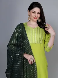 Stylish Green Rayon Embroidered Kurta With Pant And Dupatta Set For Women-thumb4