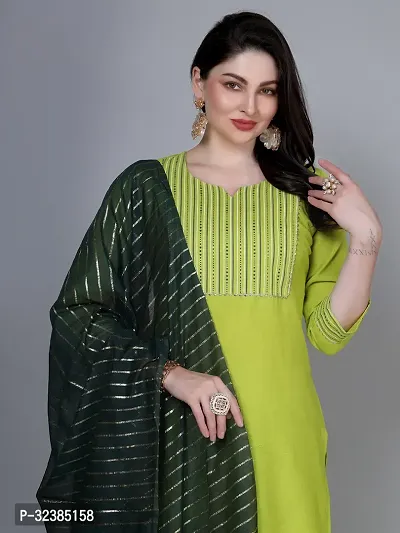 Stylish Green Rayon Embroidered Kurta With Pant And Dupatta Set For Women-thumb5