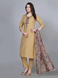 Stylish Beige Rayon Embroidered Kurta With Pant And Dupatta Set For Women-thumb2