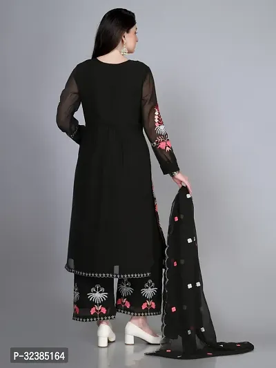 Stylish Black Georgette Embroidered Kurta With Pant And Dupatta Set For Women-thumb4