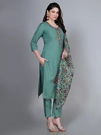 Stylish Green Rayon Embroidered Kurta With Pant And Dupatta Set For Women-thumb2