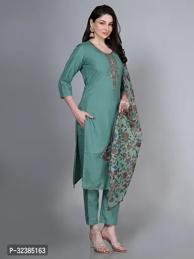 Stylish Green Rayon Embroidered Kurta With Pant And Dupatta Set For Women-thumb3