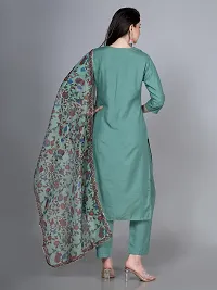 Stylish Green Rayon Embroidered Kurta With Pant And Dupatta Set For Women-thumb3