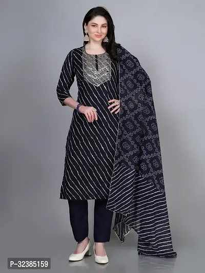 Stylish Black Rayon Embroidered Kurta With Pant And Dupatta Set For Women