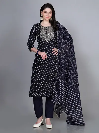 Stylish Rayon Printed Straight Kurtis Bottom and Dupatta Set