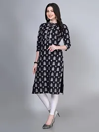 Stylish Black Rayon Printed Stitched Kurta For Women-thumb1