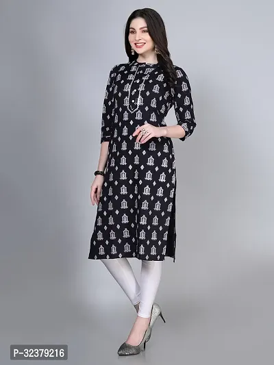 Stylish Black Rayon Printed Stitched Kurta For Women-thumb2