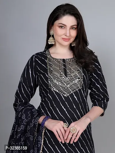 Stylish Black Rayon Embroidered Kurta With Pant And Dupatta Set For Women-thumb5