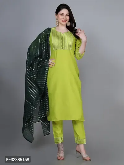 Stylish Green Rayon Embroidered Kurta With Pant And Dupatta Set For Women-thumb0