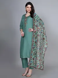 Stylish Green Rayon Embroidered Kurta With Pant And Dupatta Set For Women-thumb1