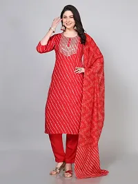 Stylish Red Rayon Embroidered Kurta With Pant And Dupatta Set For Women-thumb1