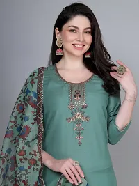 Stylish Green Rayon Embroidered Kurta With Pant And Dupatta Set For Women-thumb4