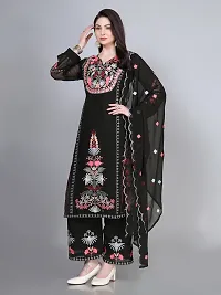 Stylish Black Georgette Embroidered Kurta With Pant And Dupatta Set For Women-thumb1