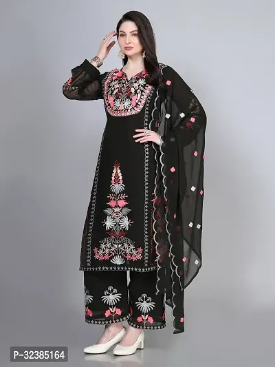 Stylish Black Georgette Embroidered Kurta With Pant And Dupatta Set For Women-thumb2