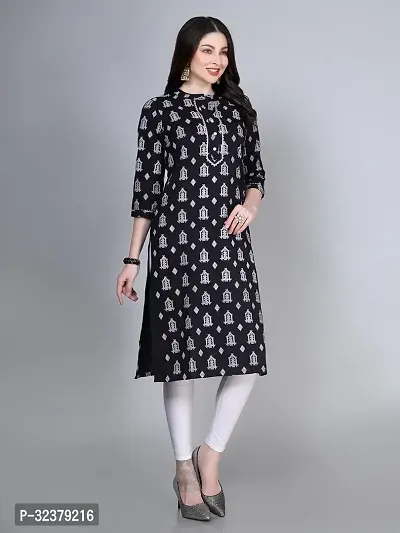 Stylish Black Rayon Printed Stitched Kurta For Women-thumb3