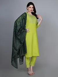 Stylish Green Rayon Embroidered Kurta With Pant And Dupatta Set For Women-thumb1