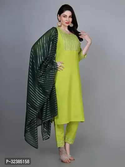 Stylish Green Rayon Embroidered Kurta With Pant And Dupatta Set For Women-thumb2