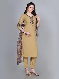 Stylish Beige Rayon Embroidered Kurta With Pant And Dupatta Set For Women-thumb1