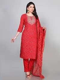 Stylish Red Rayon Embroidered Kurta With Pant And Dupatta Set For Women-thumb3