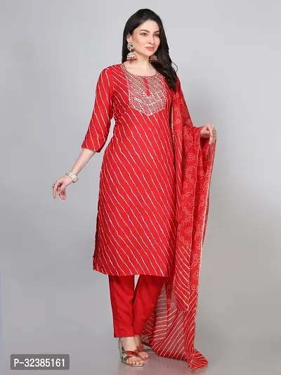 Stylish Red Rayon Embroidered Kurta With Pant And Dupatta Set For Women-thumb4