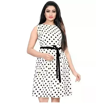 Crepe Polka Dot Fancy Women Dress