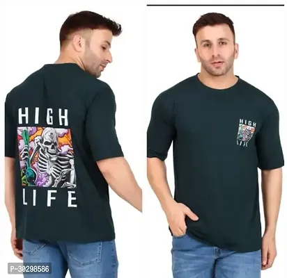 Elegant Green Cotton Printed Round Neck Tees For Men-thumb0