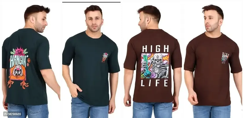 Elegant Cotton Printed Round Neck Tees For Men- Pack Of 2