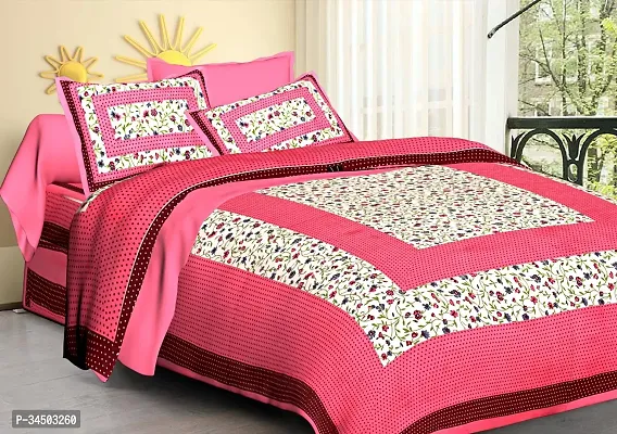 Comfortable Cotton Jaipuri Printed Double Bedsheet with 2 Pillow Covers