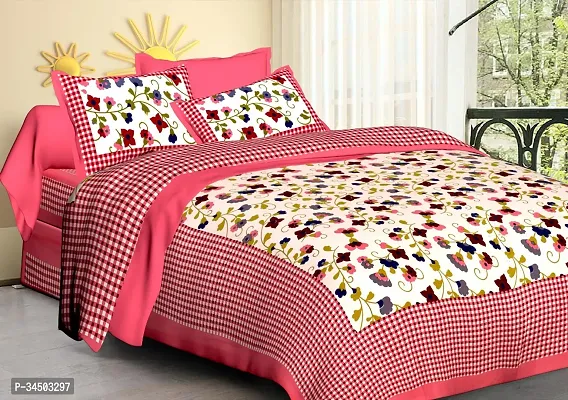 Comfortable Cotton Jaipuri Printed Double Bedsheet with 2 Pillow Covers-thumb0