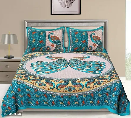 Comfortable Cotton Jaipuri Printed Double Bedsheet with 2 Pillow Covers