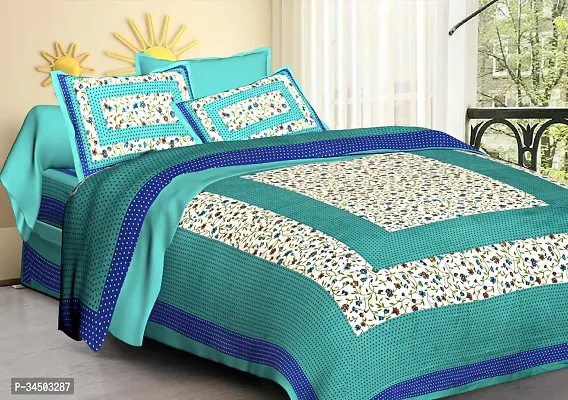 Comfortable Cotton Jaipuri Printed Double Bedsheet with 2 Pillow Covers-thumb0