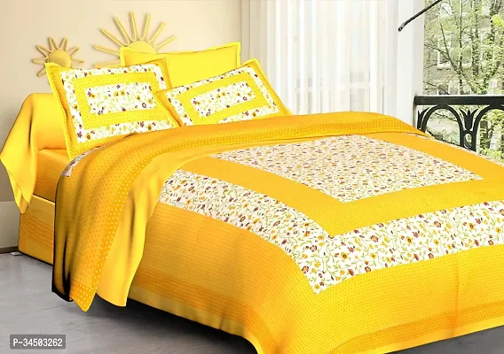 Comfortable Cotton Jaipuri Printed Double Bedsheet with 2 Pillow Covers-thumb0