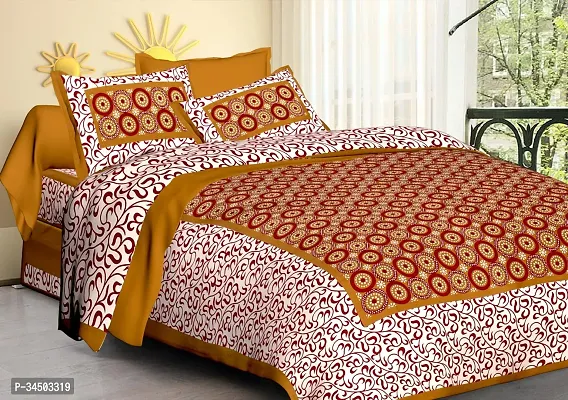 Comfortable Cotton Jaipuri Printed Double Bedsheet with 2 Pillow Covers-thumb0