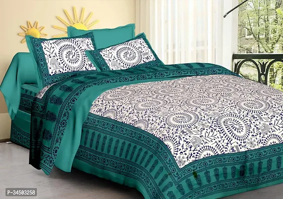 Comfortable Cotton Jaipuri Printed Double Bedsheet with 2 Pillow Covers-thumb0