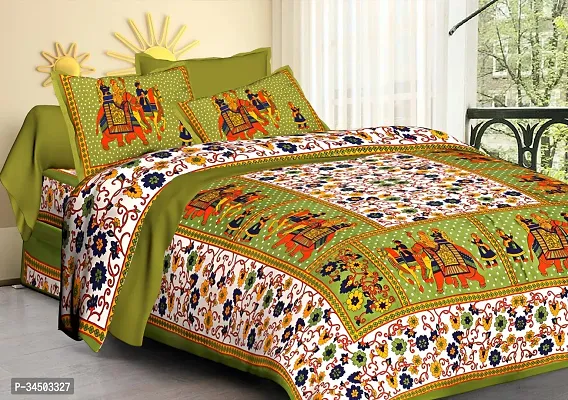 Comfortable Cotton Jaipuri Printed Double Bedsheet with 2 Pillow Covers