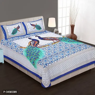 Comfortable Cotton Jaipuri Printed Double Bedsheet with 2 Pillow Covers-thumb0