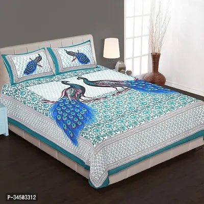 Comfortable Cotton Jaipuri Printed Double Bedsheet with 2 Pillow Covers-thumb0