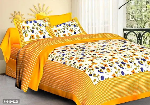 Comfortable Cotton Jaipuri Printed Double Bedsheet with 2 Pillow Covers-thumb0