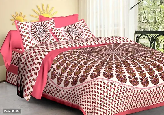 Comfortable Cotton Jaipuri Printed Double Bedsheet with 2 Pillow Covers-thumb0