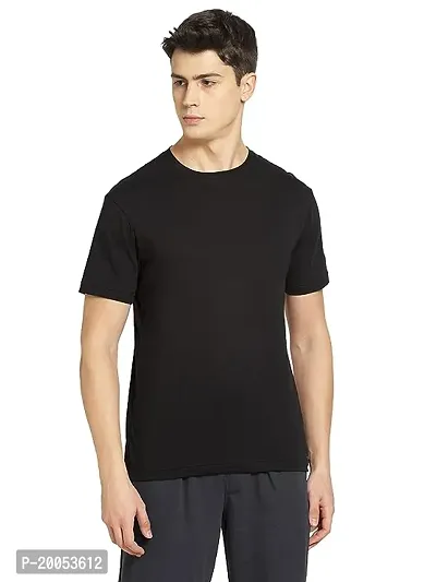 Reliable Black Cotton Solid Round Neck Tees For Men-thumb0