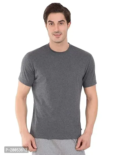 Reliable Grey Cotton Solid Round Neck Tees For Men