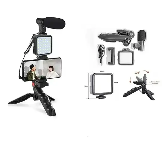 Camera Video Recording Vlogging Kit for Video Making, Youtube, Facebook, Instagram, Reels And Video Making With Microphone, Mini Tripod Stand, LED Light  Phone Holder Clip for Making Videos Podcastin