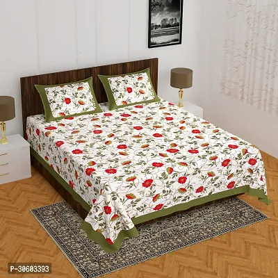 110TC Sanganeri Printed Double Bed Bedsheet Cotton with 2 Pillow Covers, 90Inch x100Inch-thumb0