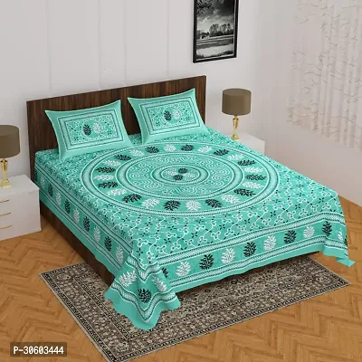 110TC Sanganeri Printed Double Bed Bedsheet Cotton with 2 Pillow Covers, 90Inch x100Inch-thumb0