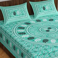 110TC Sanganeri Printed Double Bed Bedsheet Cotton with 2 Pillow Covers, 90Inch x100Inch-thumb1