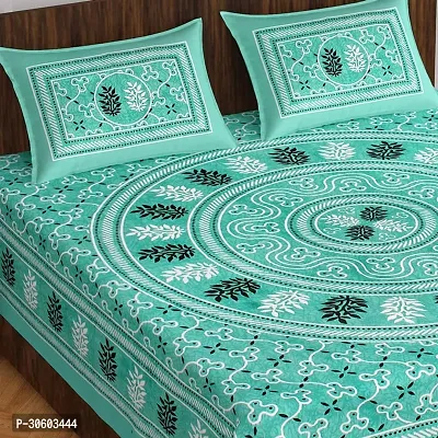 110TC Sanganeri Printed Double Bed Bedsheet Cotton with 2 Pillow Covers, 90Inch x100Inch-thumb2